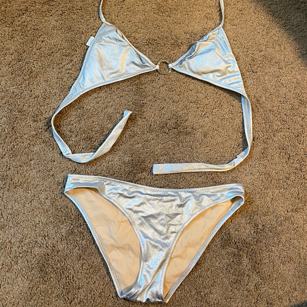 Silver BCBG Maxazria. Top L Bottoms M.